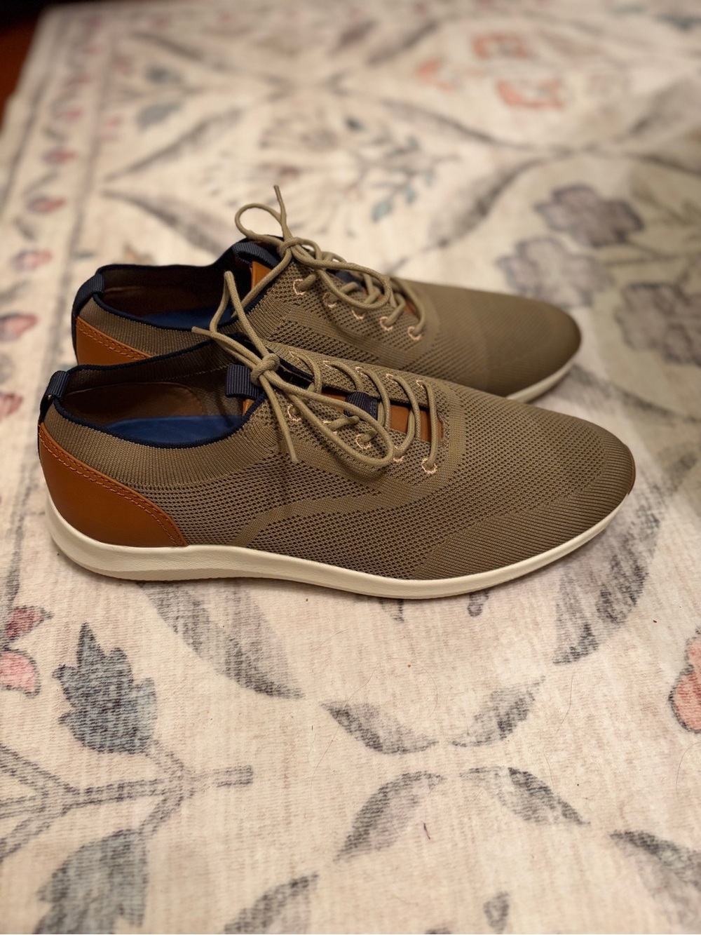 Vince Camuto Khaki Knit Sneakers with Tan Heel Accent